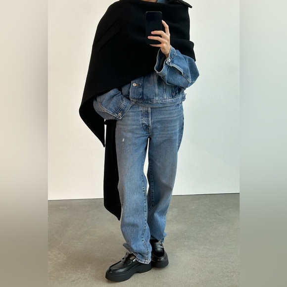 Zara HOODED WOOL CAPE. Black. One Size. New with Tags. - Picture 7 of 16